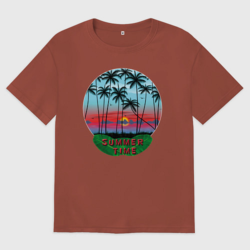 Женская футболка оверсайз Лето, тропики / Кирпичный – фото 1