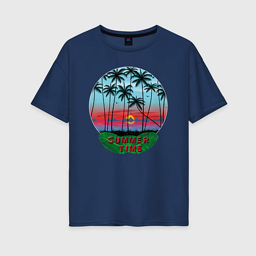 Женская футболка оверсайз Лето, тропики / Тёмно-синий – фото 1