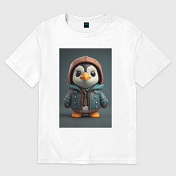 Футболка оверсайз женская Пингвин в курточке и шлеме, цвет: белый