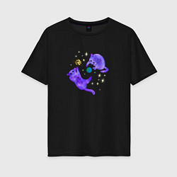 Женская футболка оверсайз Космические коты, играющие планетами