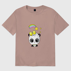 Женская футболка оверсайз Панда и радуга