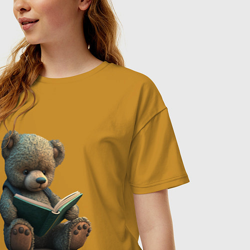 Женская футболка оверсайз Читающий медвежонок / Горчичный – фото 3