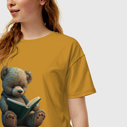 Футболка оверсайз женская Читающий медвежонок, цвет: горчичный — фото 2