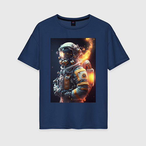 Женская футболка оверсайз Астронавт покоряющий просторы вселенной / Тёмно-синий – фото 1