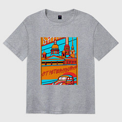 Футболка оверсайз женская Санкт-Петербург в стиле плаката 30-х годов, цвет: меланж