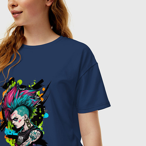 Женская футболка оверсайз Девушка панк абстракция / Тёмно-синий – фото 3
