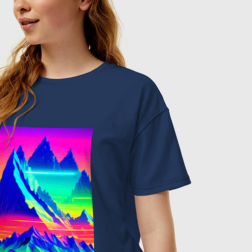 Женская футболка оверсайз Неоновые горы / Тёмно-синий – фото 3