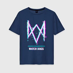Футболка оверсайз женская Watch Dogs в стиле glitch и баги графики, цвет: тёмно-синий
