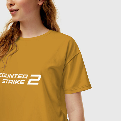 Женская футболка оверсайз Counter strike 2 лого белый / Горчичный – фото 3