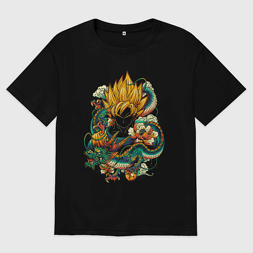 Женская футболка оверсайз Dragon ball дракон и цветы / Черный – фото 1