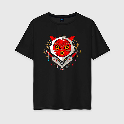 Женская футболка оверсайз Принцесса Мононоке маска / Черный – фото 1