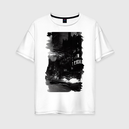 Женская футболка оверсайз Город в ночи / Белый – фото 1