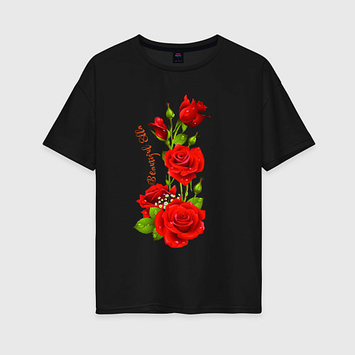 Женская футболка оверсайз Прекрасная Элла - букет из роз / Черный – фото 1