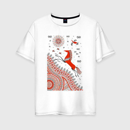 Женская футболка оверсайз Мезенский конь / Белый – фото 1