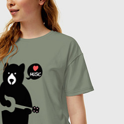 Футболка оверсайз женская Мишка любит музыку, цвет: авокадо — фото 2