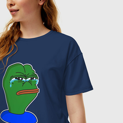 Женская футболка оверсайз Лягушонок Пепе очень расстроен / Тёмно-синий – фото 3