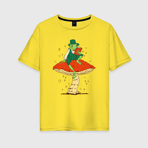 Женская футболка оверсайз Лягушонок читает книгу / Желтый – фото 1