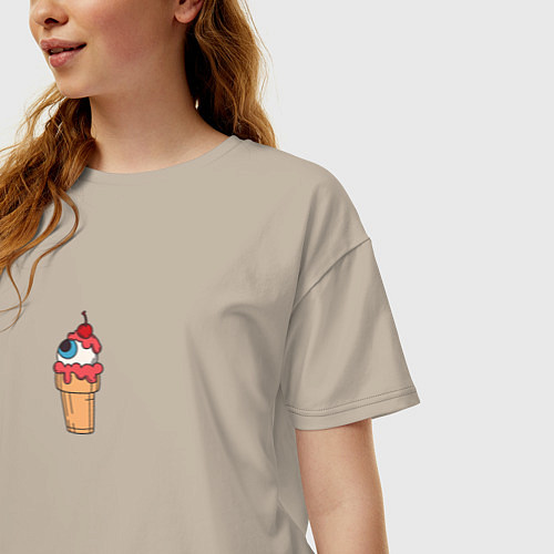Женская футболка оверсайз Глаз в стаканчике для мороженого / Миндальный – фото 3