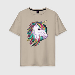 Футболка оверсайз женская Лошадь единорог, цвет: миндальный