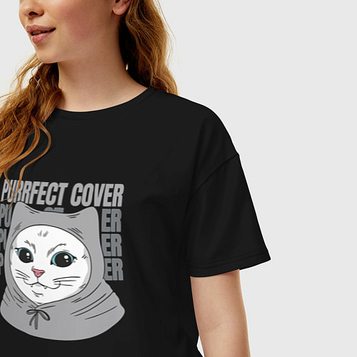 Женская футболка оверсайз Purrfect cover / Черный – фото 3