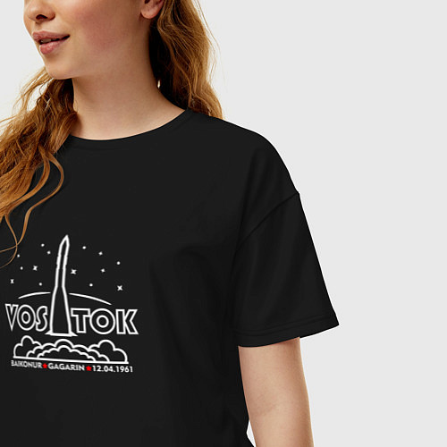Женская футболка оверсайз Старт в космос корабля восток / Черный – фото 3