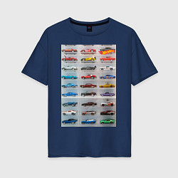 Футболка оверсайз женская Hot Wheels - collection Автомобили на полке, цвет: тёмно-синий