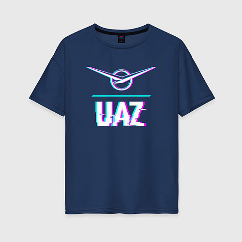 Женская футболка оверсайз Значок UAZ в стиле glitch / Тёмно-синий – фото 1