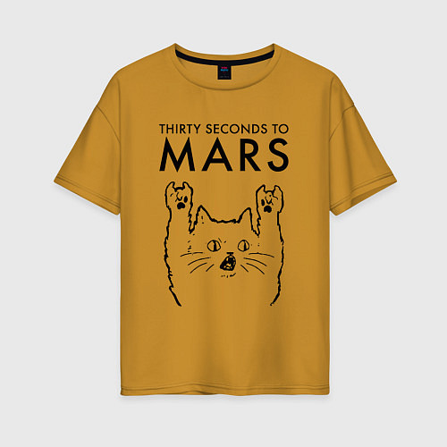 Женская футболка оверсайз Thirty Seconds to Mars - rock cat / Горчичный – фото 1