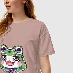 Футболка оверсайз женская Аниме девочка лягушка, цвет: пыльно-розовый — фото 2