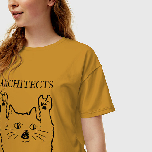 Женская футболка оверсайз Architects - rock cat / Горчичный – фото 3
