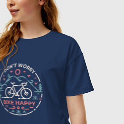 Футболка оверсайз женская Dont worry bike happy, цвет: тёмно-синий — фото 2