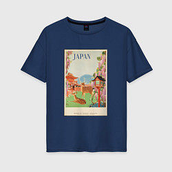 Футболка оверсайз женская Японский винтаж с оленями, цвет: тёмно-синий