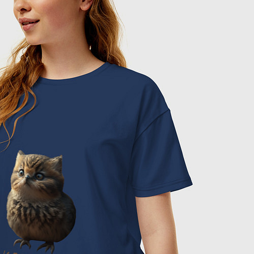 Женская футболка оверсайз Мем - каламбур котобушек / Тёмно-синий – фото 3