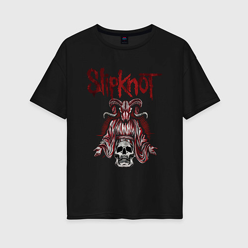 Женская футболка оверсайз Slipknot рогатый череп / Черный – фото 1