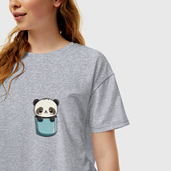 Футболка оверсайз женская Панда в кармашке, цвет: меланж — фото 2
