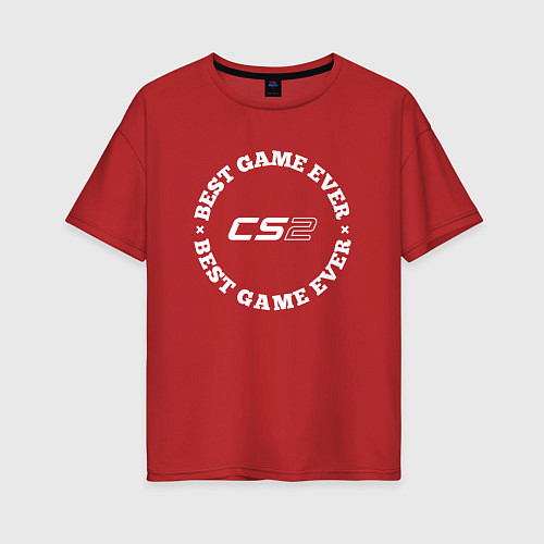 Женская футболка оверсайз Символ Counter Strike 2 и круглая надпись best gam / Красный – фото 1