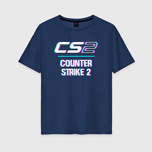 Женская футболка оверсайз Counter Strike 2 в стиле glitch и баги графики / Тёмно-синий – фото 1