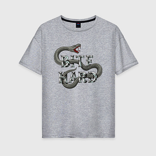 Женская футболка оверсайз Кусай сильно - слоган - змея / Меланж – фото 1