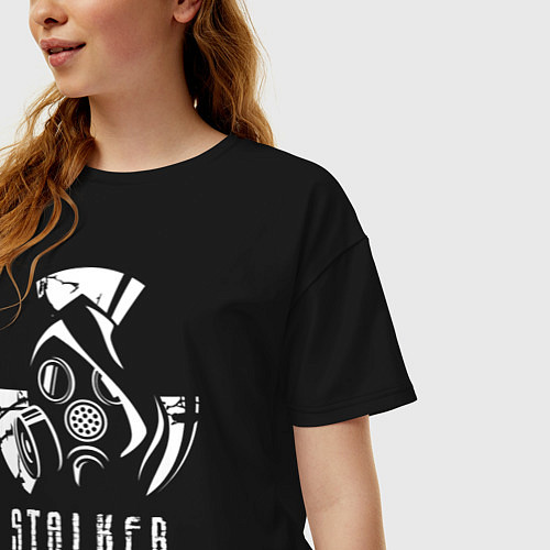 Женская футболка оверсайз STALKER противогаз / Черный – фото 3