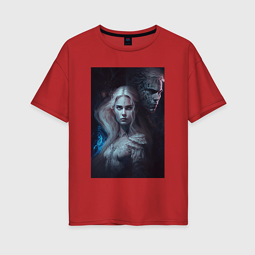 Женская футболка оверсайз Девушка и маг / Красный – фото 1
