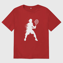 Футболка оверсайз женская Белый силуэт теннисиста, цвет: красный