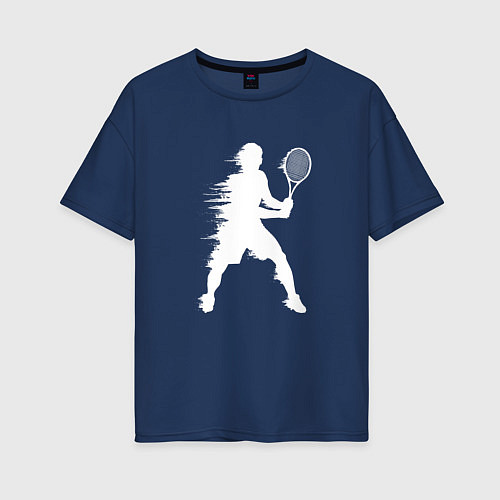 Женская футболка оверсайз Белый силуэт теннисиста / Тёмно-синий – фото 1