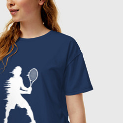 Футболка оверсайз женская Белый силуэт теннисиста, цвет: тёмно-синий — фото 2
