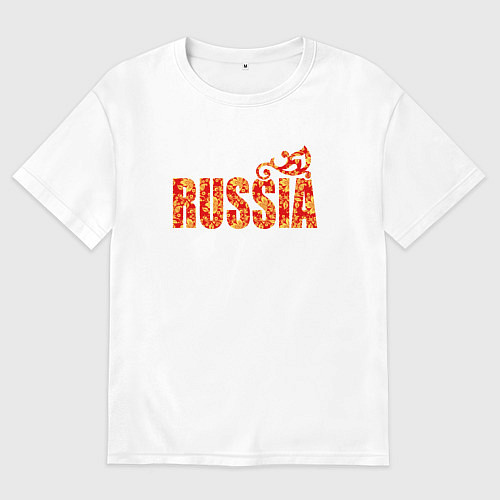 Женская футболка оверсайз Russia: в стиле хохлома / Белый – фото 1