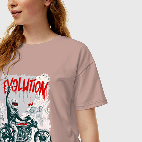 Женская футболка оверсайз Evolution - motorcycle / Пыльно-розовый – фото 3
