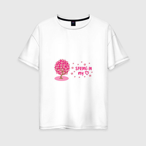 Женская футболка оверсайз Цветущее вишневое дерево - весна в моем сердце / Белый – фото 1