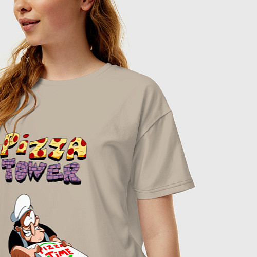 Женская футболка оверсайз Пеппино Спагетти из Pizza Tower / Миндальный – фото 3
