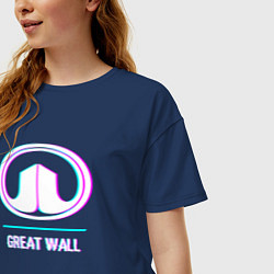 Футболка оверсайз женская Значок Great Wall в стиле glitch, цвет: тёмно-синий — фото 2