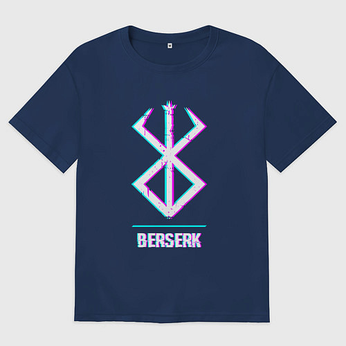 Женская футболка оверсайз Символ Berserk в стиле glitch / Тёмно-синий – фото 1