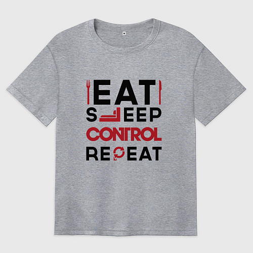 Женская футболка оверсайз Надпись: eat sleep Control repeat / Меланж – фото 1